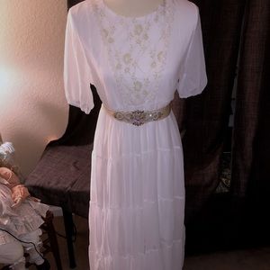 Boho Chic Sheer Wedding Dress w/ Crystal Tie Belt